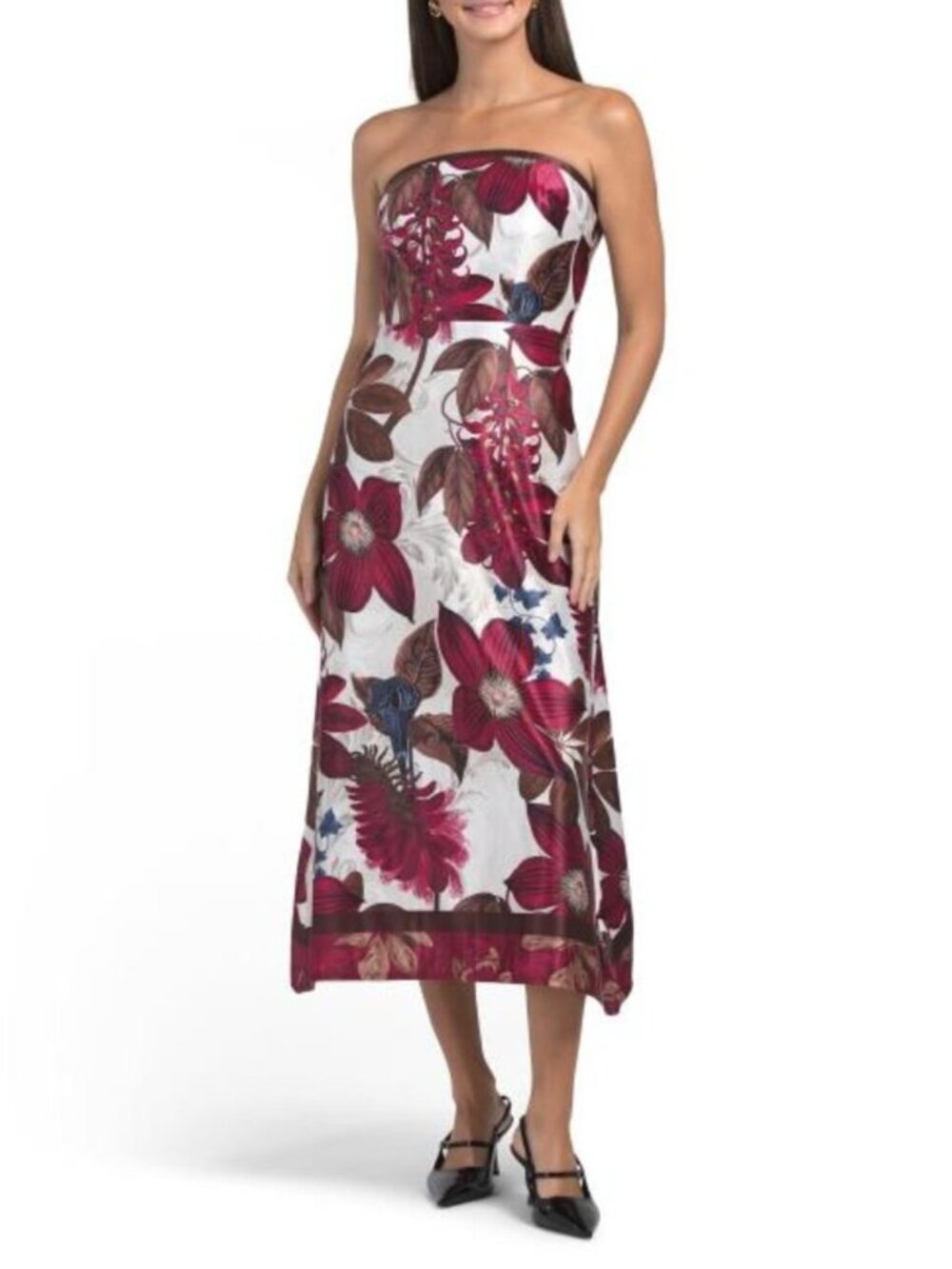 DADALU Made In Italy Strapless Printed Satin Midi Dress